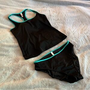 Victoria's Secret Racerbank Tankini bikini swimsuit, black & turquoise, L